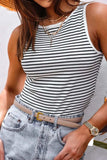 Striped Ribbed Round Neck Tank - Trendsi - Flyclothing LLC