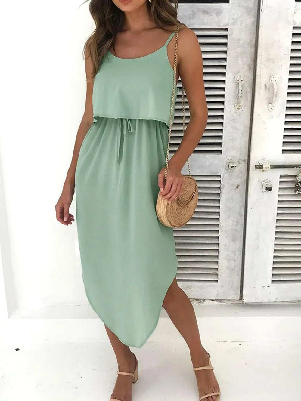 Tied Side Slit Midi Cami Dress - Trendsi - Flyclothing LLC