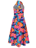 Ruched Printed Halter Neck Sleeveless Dress - Trendsi - Flyclothing LLC