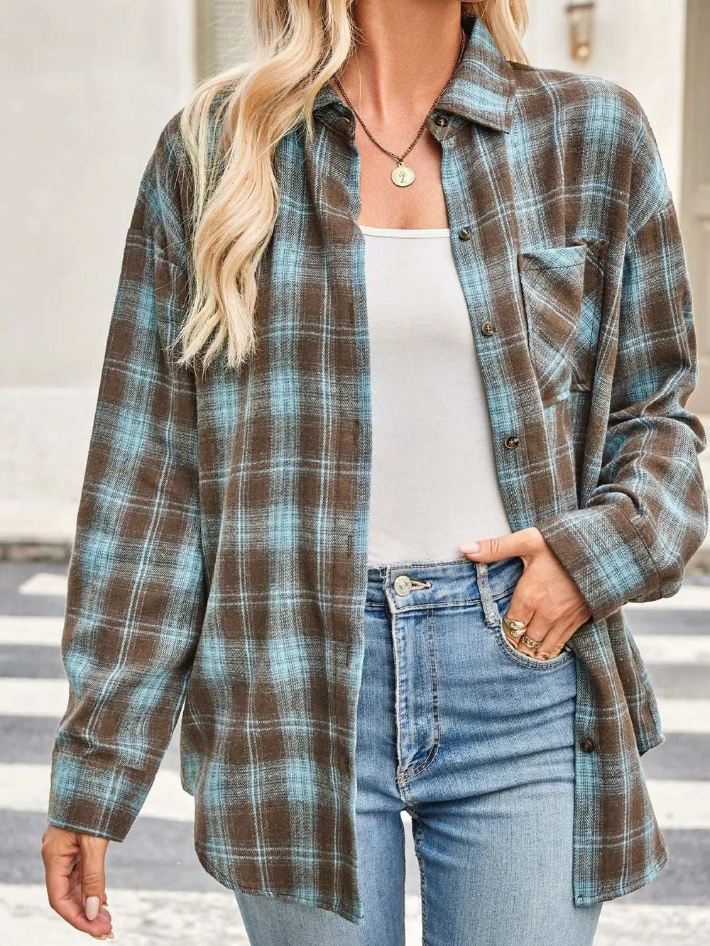 Plaid Button Up Long Sleeve Shirt - Trendsi - Flyclothing LLC