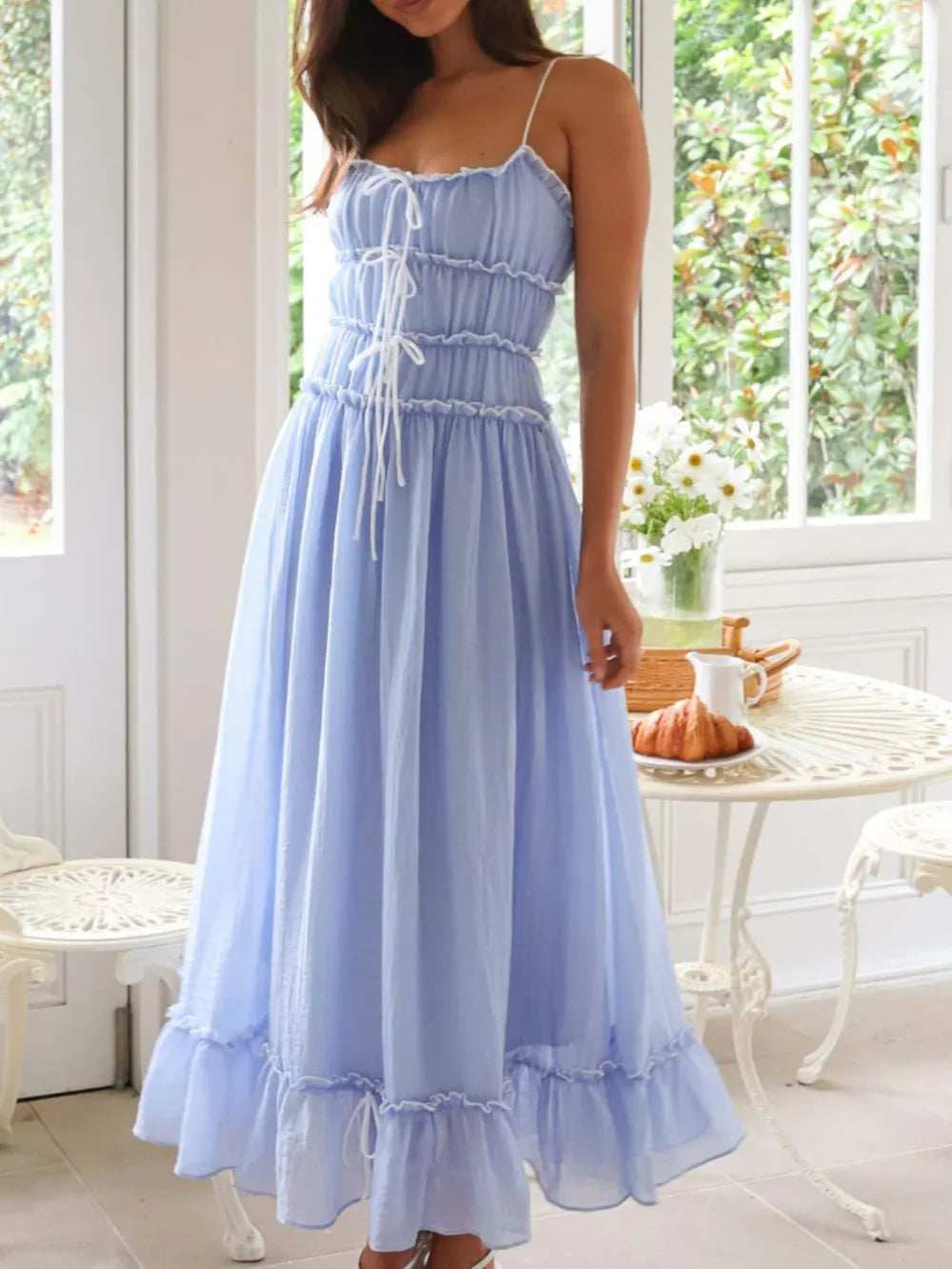 Devine Frill Ruffled Hem Midi Cami Dress - Trendsi - Flyclothing LLC