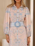 Printed Button Down Shirt Dress with Belt - Trendsi - Flyclothing LLC