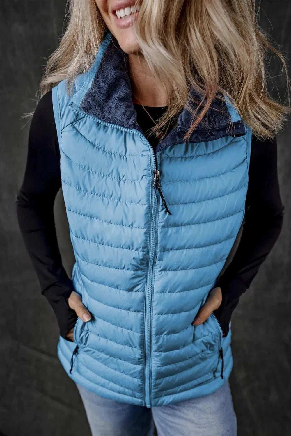 Pocketed Zip Up Vest Coat - Trendsi - Flyclothing LLC
