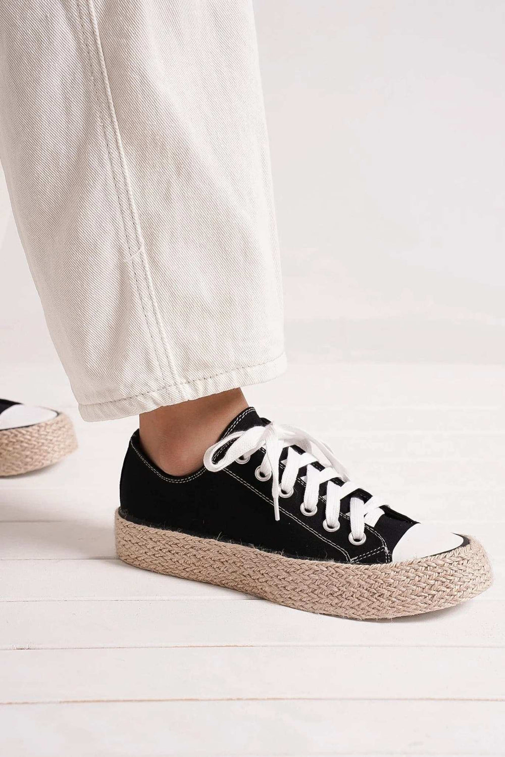 Beast Fashion Lace Up Woven Espadrille Sole Sneakers - Trendsi - Flyclothing LLC