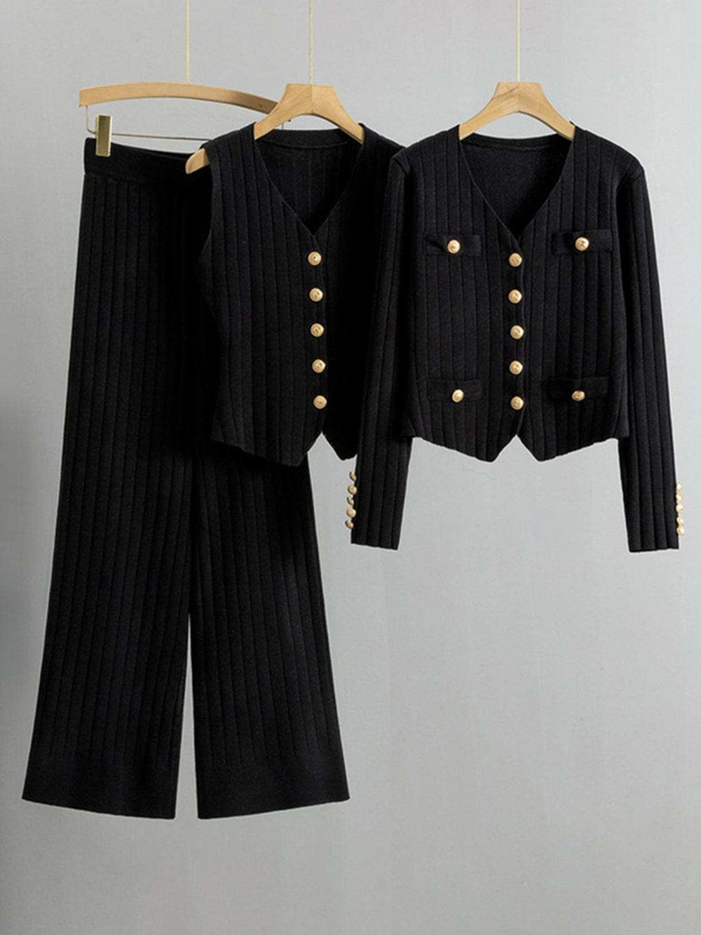 V-Neck Tank, Cardigan and Pants Three-Piece Sweater Set - Trendsi - Flyclothing LLC