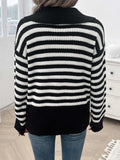 Striped Collared Neck Long Sleeve Sweater - Trendsi - Flyclothing LLC