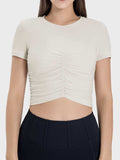 Ruched Round Neck Short Sleeve Active T-Shirt - Trendsi - Flyclothing LLC