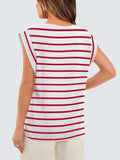 Striped Round Neck Cap Sleeve T-Shirt - Trendsi - Flyclothing LLC