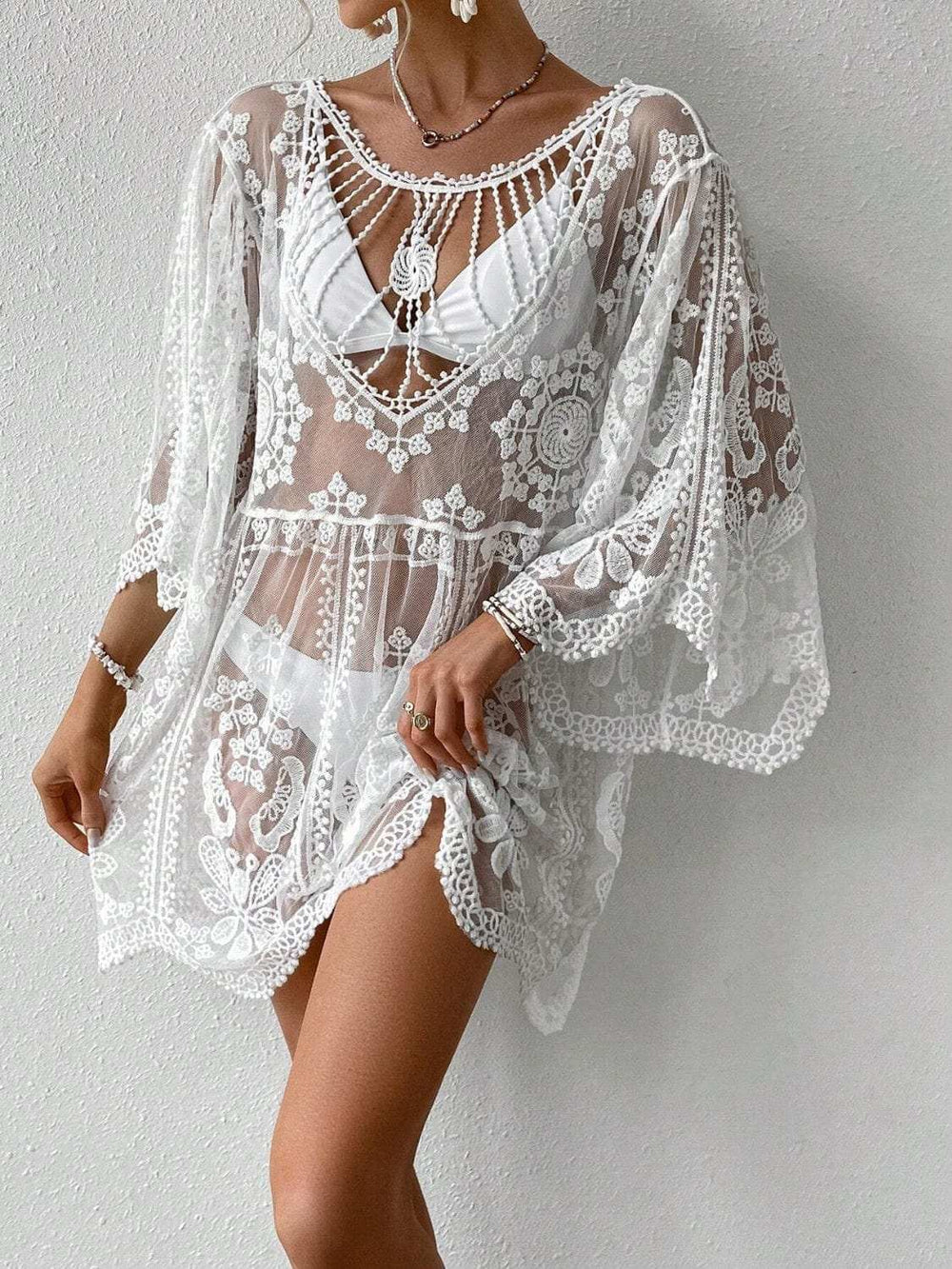 Lace Round Neck Cover-Up - Trendsi - Flyclothing LLC