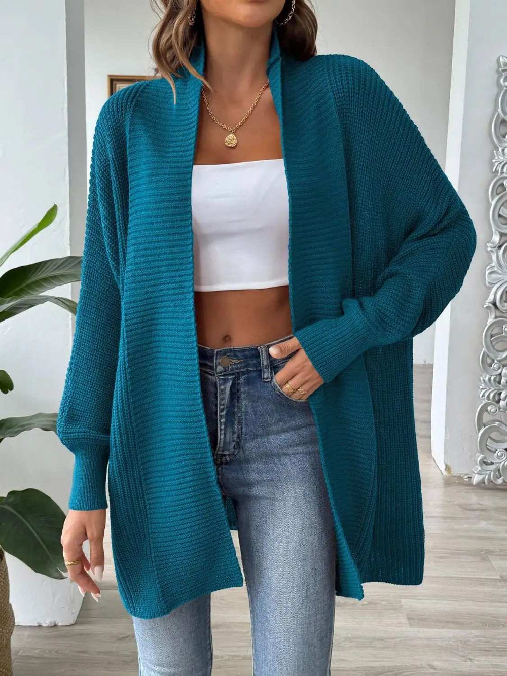 Open Front Long Sleeve Cardigan - Trendsi - Flyclothing LLC