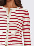Striped Round Neck Button Up Long Sleeve Cardigan - Trendsi - Flyclothing LLC