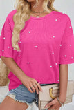 Pearl Detail Round Neck Half Sleeve T-Shirt - Trendsi - Flyclothing LLC