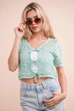 VERY J Front Tie Crochet Crop Top - Trendsi - Flyclothing LLC