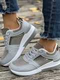 Lace-Up Rhinestone Wedge Sneakers - Trendsi - Flyclothing LLC