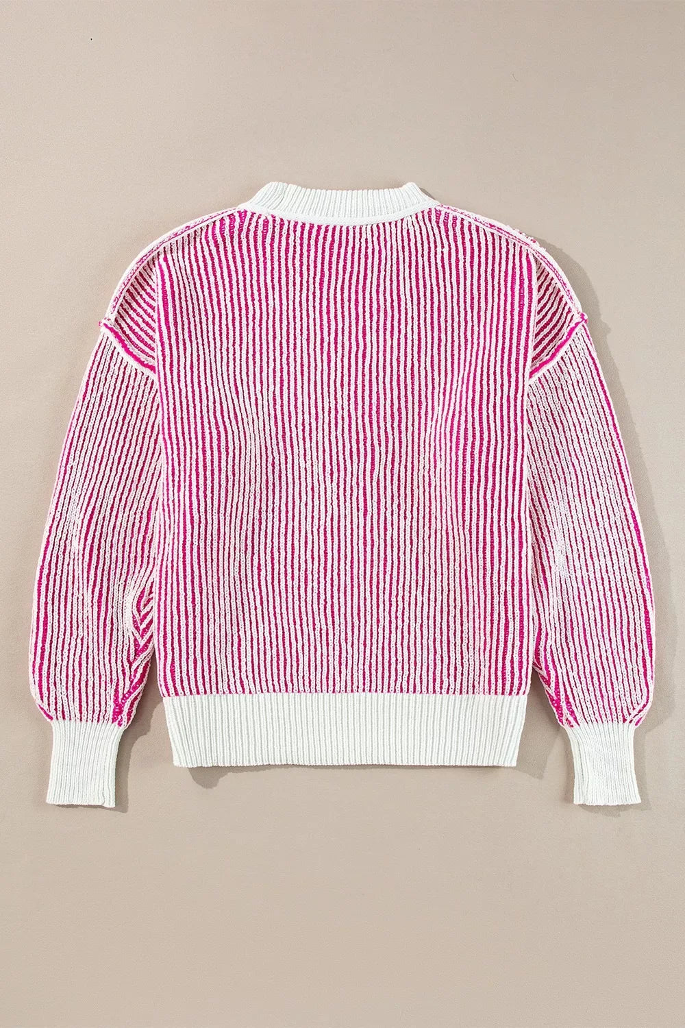 Striped Textured Knit Contrast Edge Loose Sweater - Trendsi - Flyclothing LLC