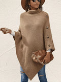 Button-Decor Turtleneck Poncho Pullover - Trendsi - Flyclothing LLC