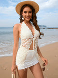 Tied Openework Halter Neck Cover-Up - Trendsi - Flyclothing LLC