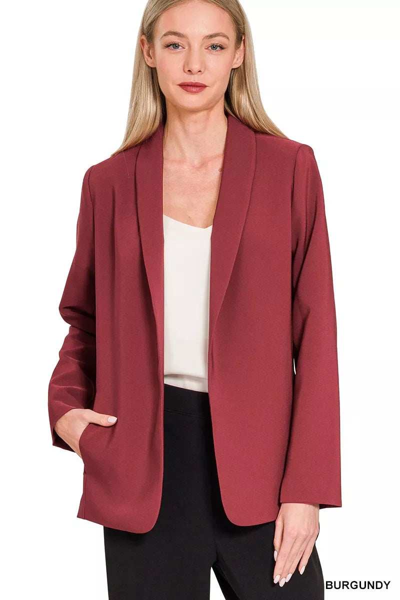 Zenana Woven Long Sleeve Blazer With Lining - Trendsi - Flyclothing LLC