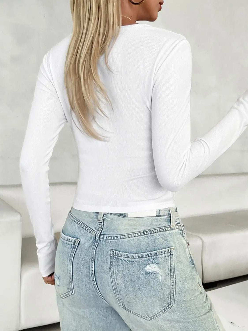 V-Neck Long Sleeve T-Shirt - Trendsi - Flyclothing LLC