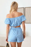 LE LIS COLLECTION Off Shoulder Crop Top and High Waist Shorts Set - Trendsi - Flyclothing LLC