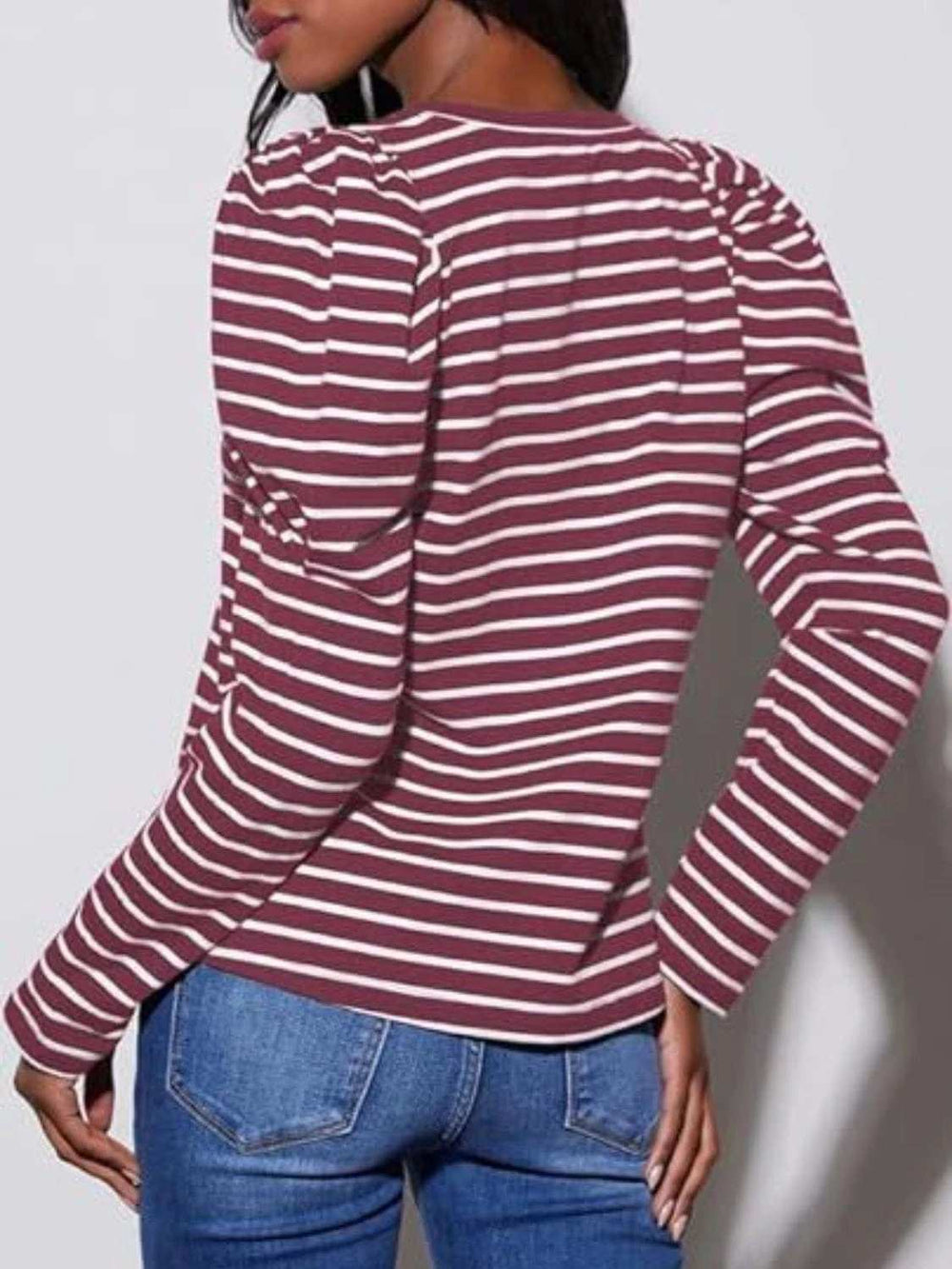 Striped Round Neck Long Sleeve T-Shirt - Trendsi - Flyclothing LLC