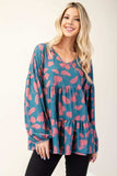 Celeste Full Size Tiered Floral V-Neck Long Sleeve Blouse - Trendsi - Flyclothing LLC