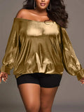 Plus Size Off-Shoulder Long Sleeve Blouse - Trendsi - Flyclothing LLC