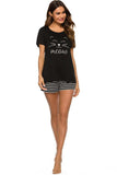 Graphic Round Neck Top and Striped Shorts Lounge Set - Trendsi - Flyclothing LLC