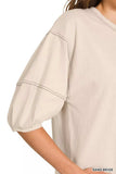 Zenana Balloon Sleeve Top with Contrast Stitching - Trendsi - Flyclothing LLC