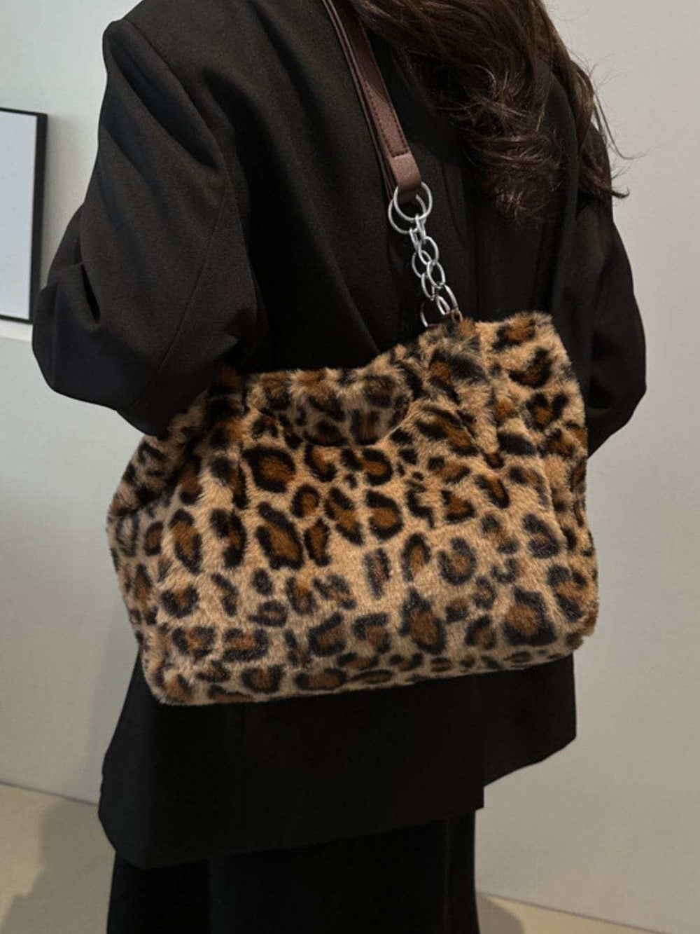 Faux Fur Leopard Shoulder Bag - Trendsi - Flyclothing LLC