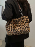 Faux Fur Leopard Shoulder Bag - Trendsi - Flyclothing LLC