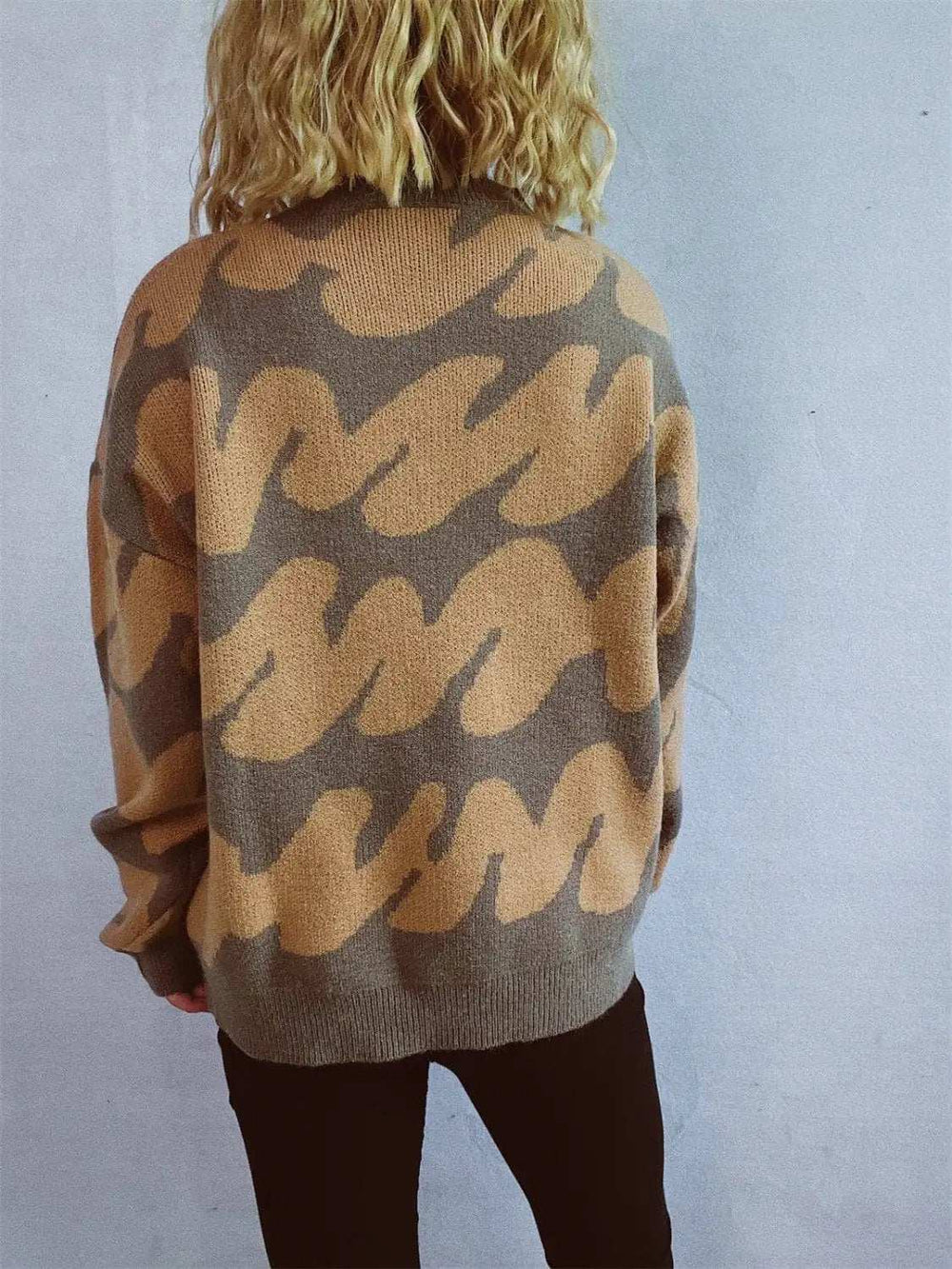 Contrast Round Neck Long Sleeve Sweater - Trendsi - Flyclothing LLC