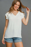 Umgee Full Size V-Neck Double Layered Ruffle Sleeve Blouse Plus Size - Trendsi - Flyclothing LLC