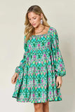 Double Take Full Size Printed Long Sleeve Dress - Trendsi - Flyclothing LLC