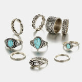 Artificial Turquoise Alloy Ring 10-Piece Set - Trendsi - Flyclothing LLC