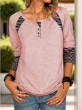 Full Size Striped Quarter Button Long Sleeve T-Shirt - Trendsi - Flyclothing LLC