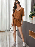 Full Size Waffle-Knit Dropped Shoulder Top and Shorts Set - Trendsi - Flyclothing LLC