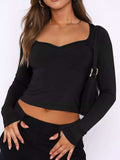 Long Sleeve Sweetheart Neck Crop T-Shirt - Trendsi - Flyclothing LLC