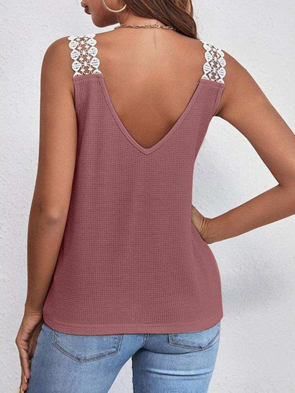 Full Size Lace Detail V-Neck Tank - Trendsi - Flyclothing LLC