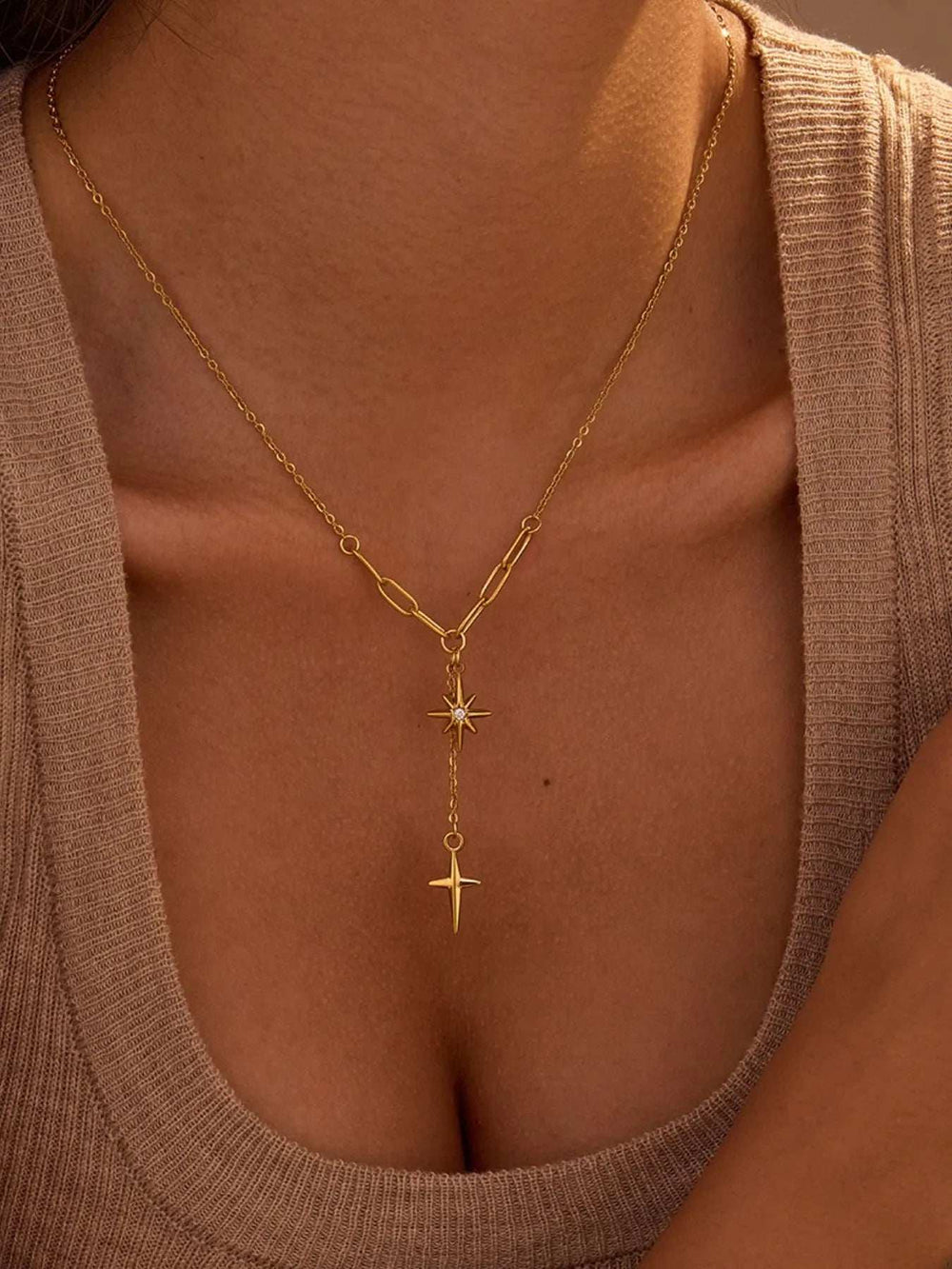 18K Gold-Plated Star Cross Pendant Necklace - Trendsi - Flyclothing LLC