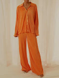 Button Up Long Sleeve Top and Pants Set - Trendsi - Flyclothing LLC