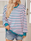 Lovelet Striped Contrast Long Sleeve Sweatshirt - Trendsi - Flyclothing LLC