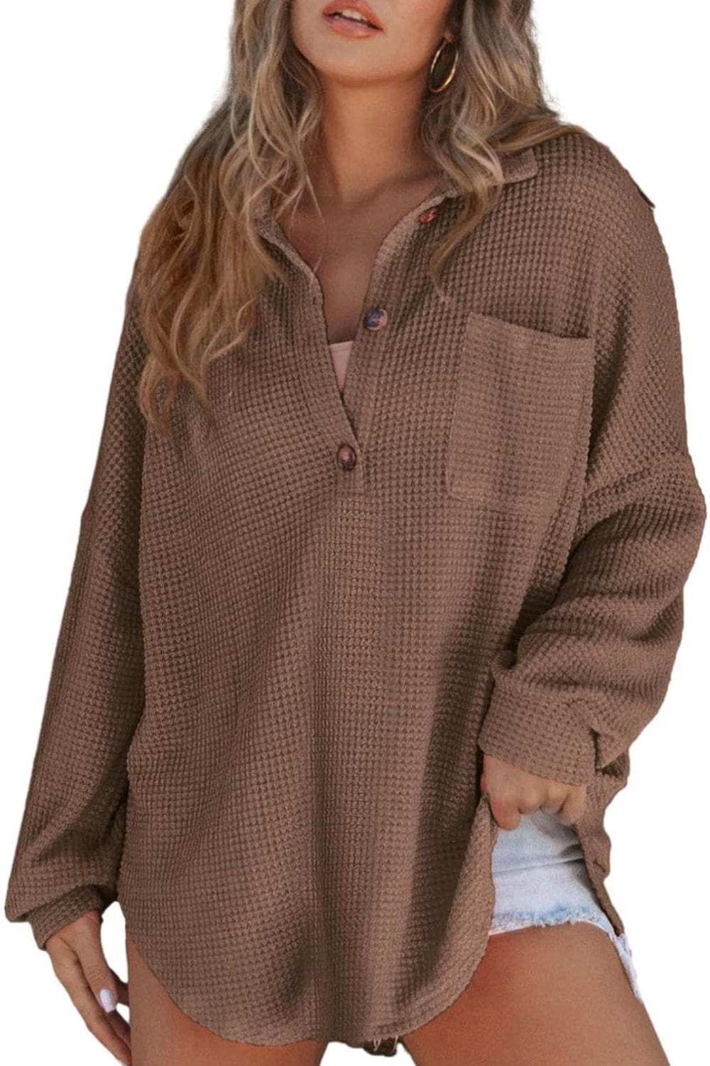 Half Button Long Sleeve Sweatshirt - Trendsi - Flyclothing LLC