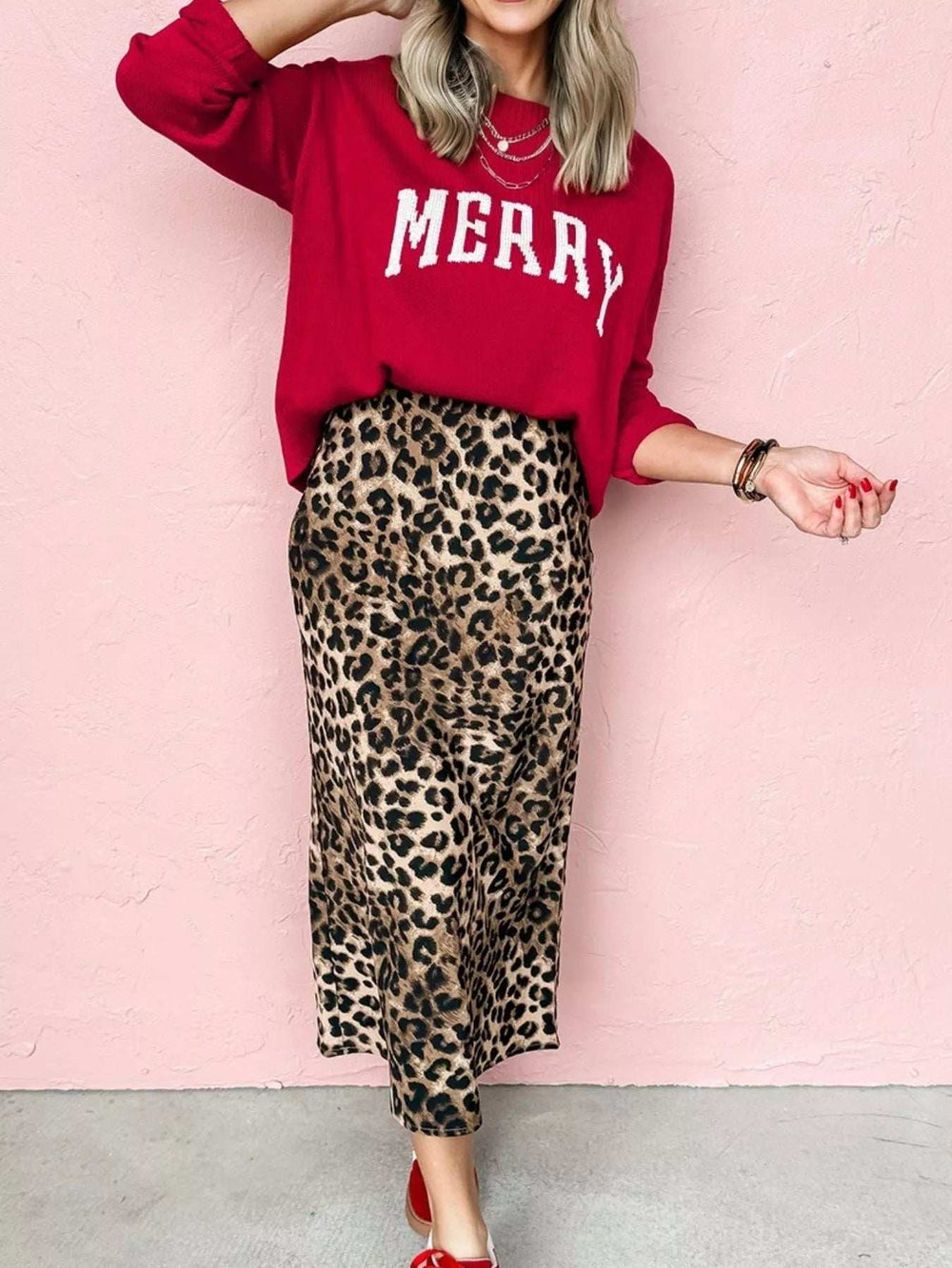 MERRY Letter Pattern Christmas Baggy Sweater - Trendsi - Flyclothing LLC
