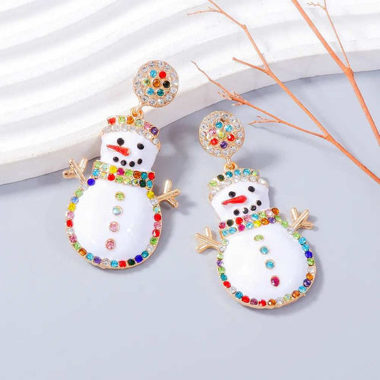 Alloy Rhinestone Snowman Earrings - Trendsi - Flyclothing LLC