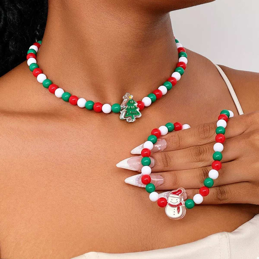 2 Piece Christmas Beaded Necklace with Holiday Charms - Trendsi - Flyclothing LLC