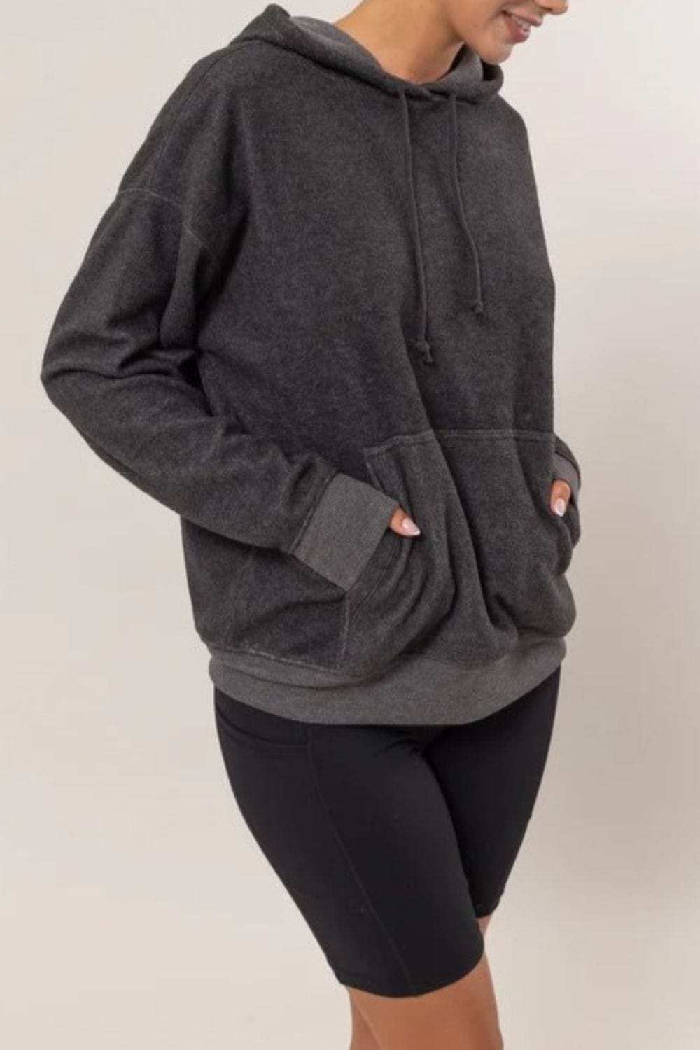 HYFVE Brushed Long Sleeve Hoodie with Kangaroo Pocket - Trendsi - Flyclothing LLC