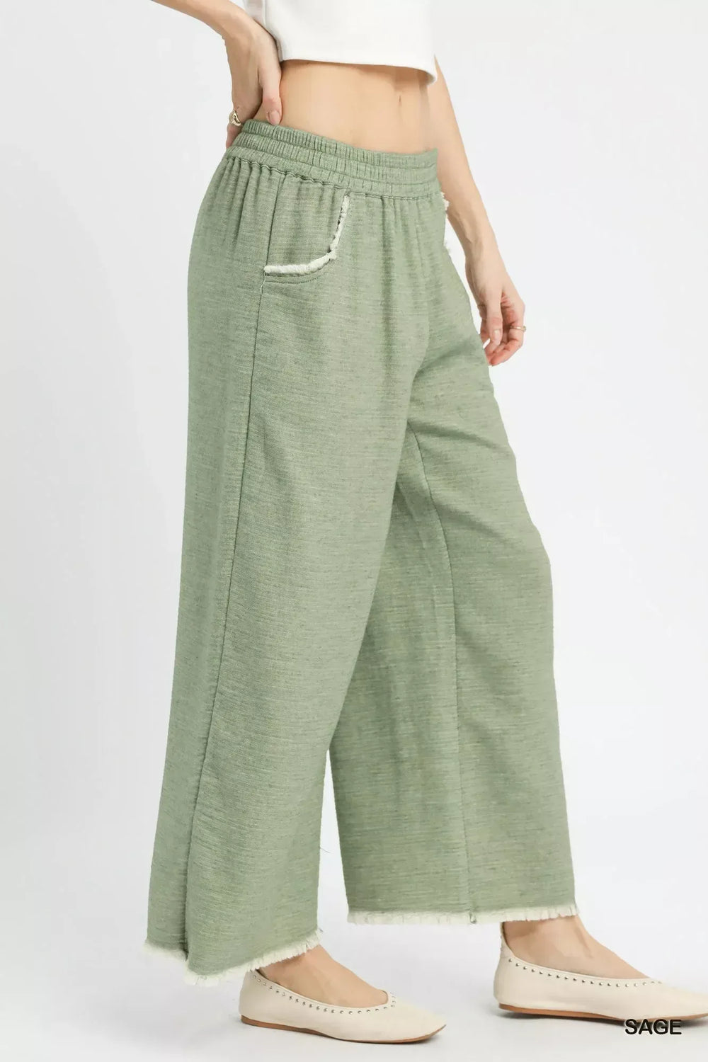 Umgee Frayed Hem Wide Leg Pants - Trendsi - Flyclothing LLC