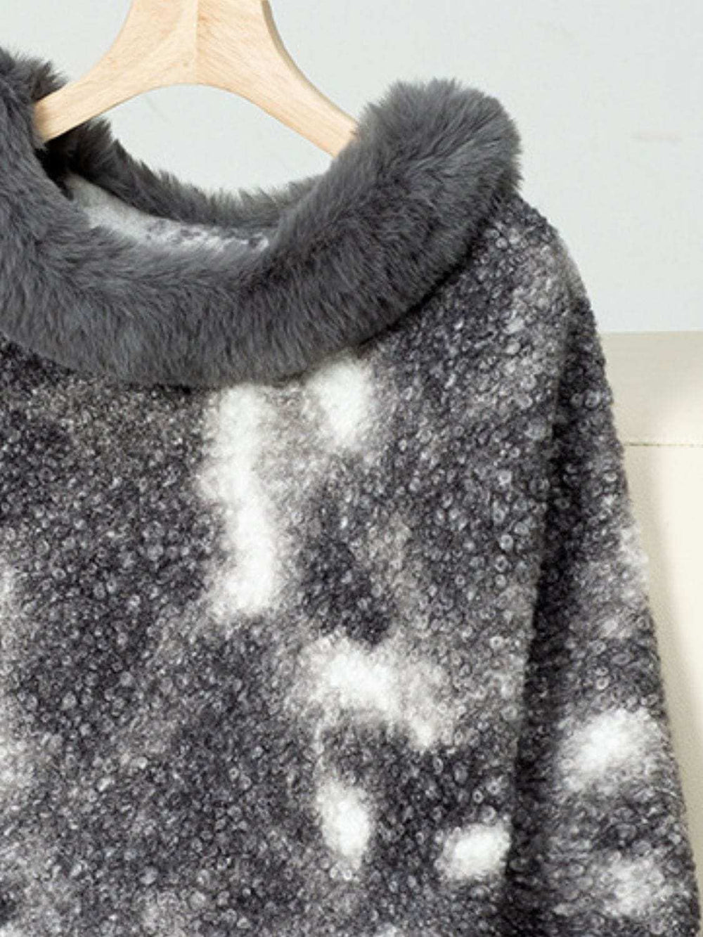 Furry Contrast Three-Quarter Poncho - Trendsi - Flyclothing LLC