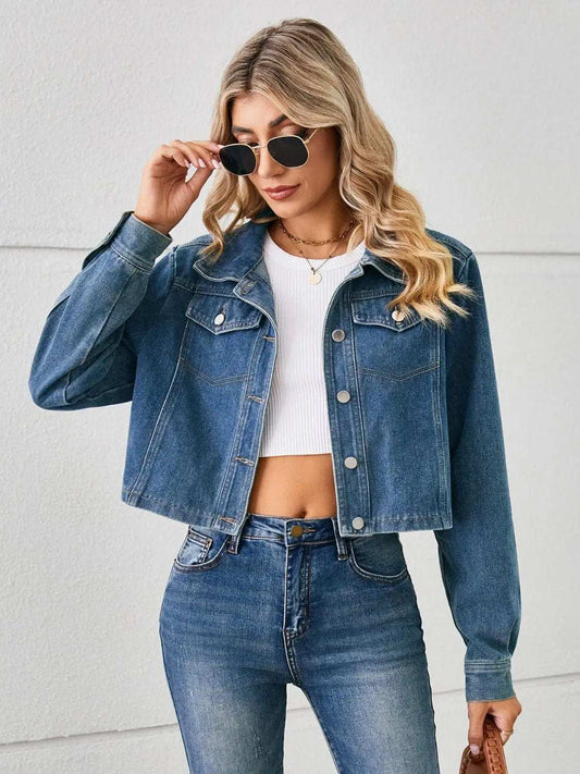 Button Up Long Sleeve Denim Jacket - Trendsi - Flyclothing LLC